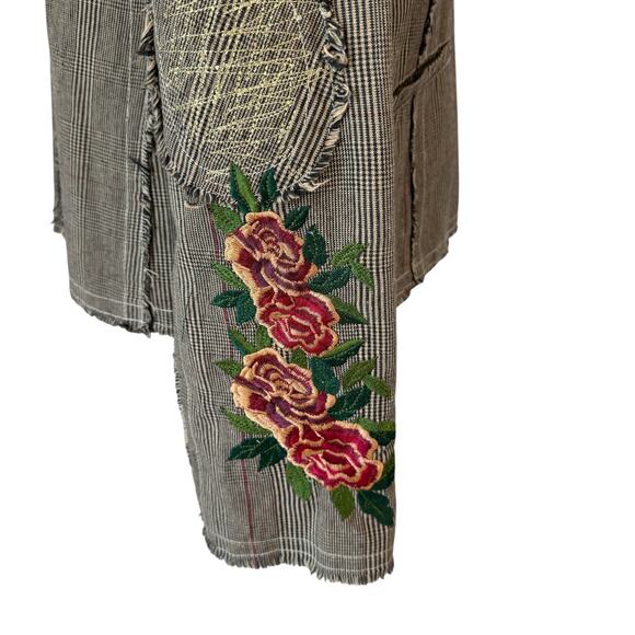 LE LIS BLANC Blazer Womens Large Glen Plaid with Embroidery Maximalism Raw Edge - Picture 8 of 14